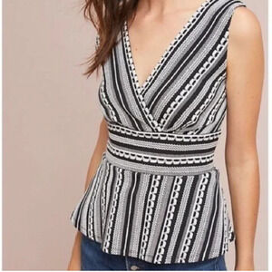 NWT Anthropologie Black and White Upton Cotton Blend Knit Peplum Top, Size XS 🔴